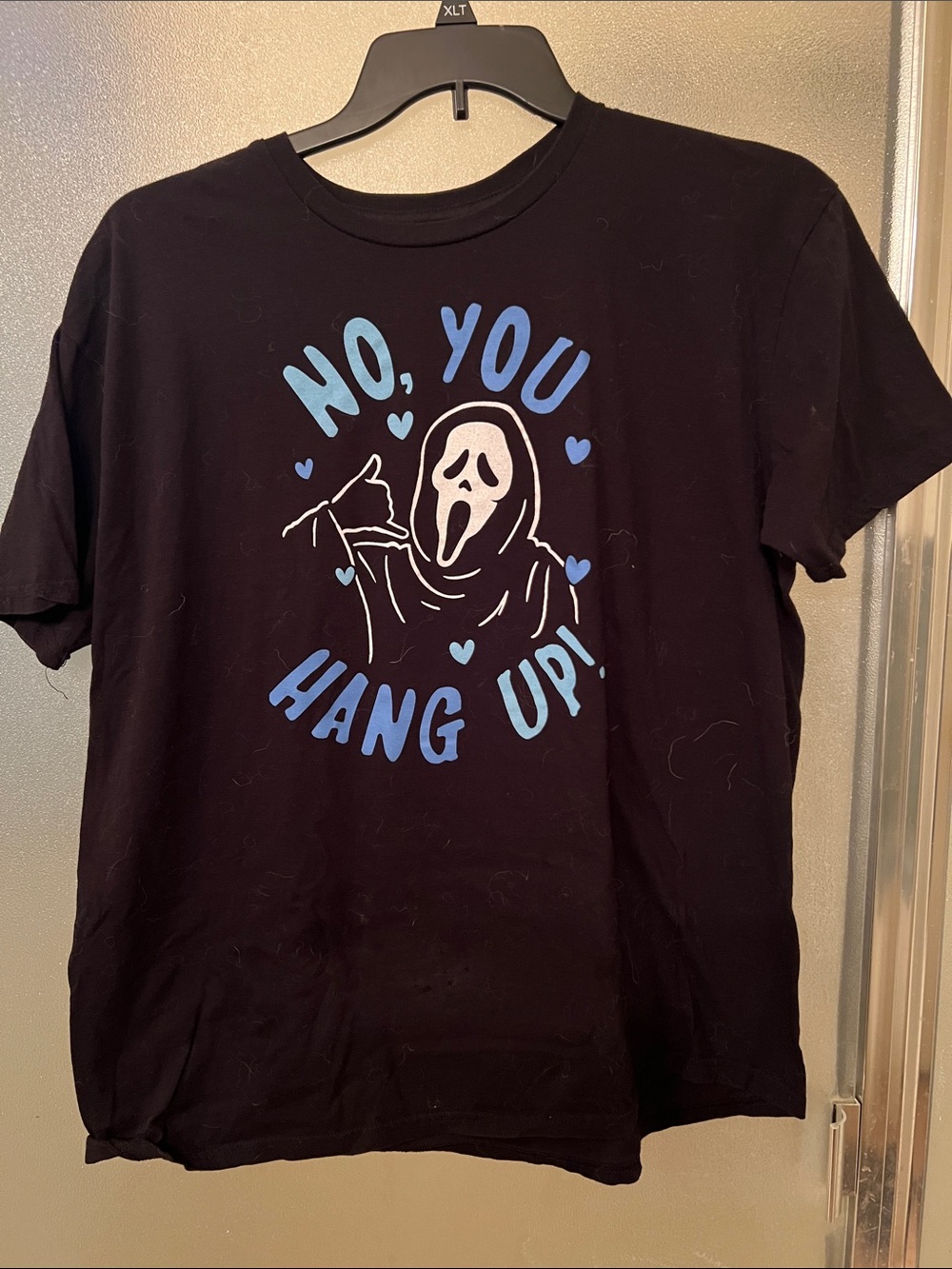 Mens Ghostface “No, You Hang Up!” Graphic Short Sleeve Tee - Black & Blue